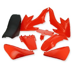 Complete kappenset Rood voor 110/125cc dirtbike CRZ met Zadel